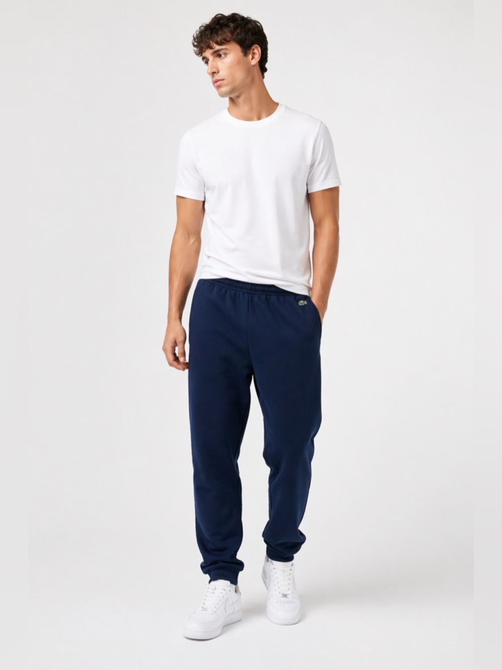 Lacoste Jogger Sweatpants Mens XL Navy Blue Fleece Croc Logo Tapered Pants EUC